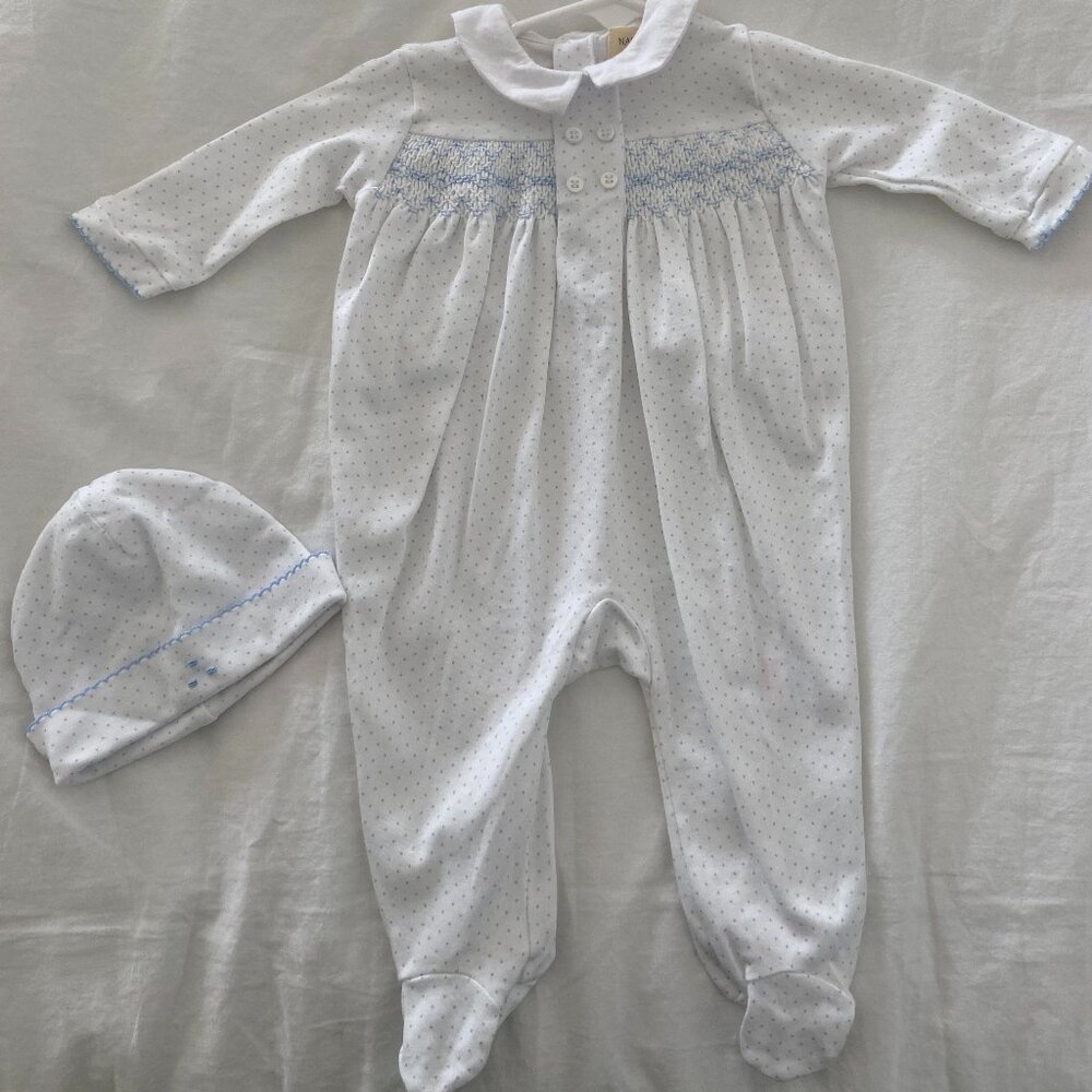 Nanos Baby Smocked Onesie with Matching Hat